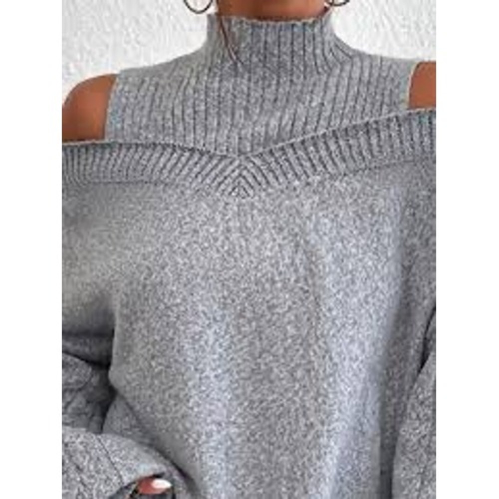 Anybody Knit Y2K Sweater Mock Neck Shoulder Cut out Womens size M Grey Lagenlook